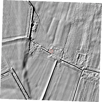 Shaded relief map of the ground around PE344SQ, computed from Environment Agency LiDAR. The ground here sits at about 3 m above sea level and falls 6 m across the surrounding 800 m. Surface water reaching this point runs off ground lying to the south-east, 0.7 m higher.