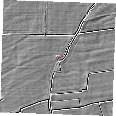 Shaded relief map of the ground around PE344SS, computed from Environment Agency LiDAR. The ground here sits at about 3 m above sea level and falls 3 m across the surrounding 800 m. Surface water reaching this point runs off ground lying to the north-east, 2.4 m higher.
