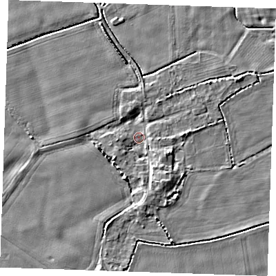 Shaded relief map of the ground around PE344SW, computed from Environment Agency LiDAR. The ground here sits at about 2 m above sea level and falls 4 m across the surrounding 800 m. Surface water reaching this point runs off ground lying to the south-south-east, 2.9 m higher.