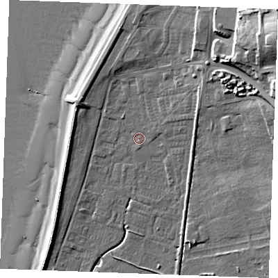 Shaded relief map of the ground around PE365BB, computed from Environment Agency LiDAR. The ground here sits at about 3 m above sea level and falls 24 m across the surrounding 800 m. Surface water reaching this point runs off ground lying to the east-north-east, 1.1 m higher.