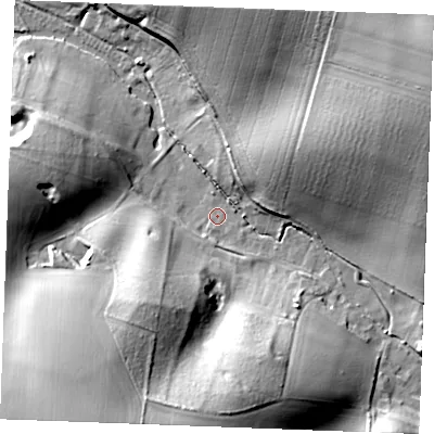 Shaded relief map of the ground around PE365LT, computed from Environment Agency LiDAR. The ground here sits at about 19 m above sea level and falls 43 m across the surrounding 800 m. Surface water reaching this point runs off ground lying to the south-west, 23.2 m higher.
