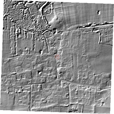 Shaded relief map of the ground around PE366NJ, computed from Environment Agency LiDAR. The ground here sits at about 6 m above sea level and falls 15 m across the surrounding 800 m. Surface water reaching this point runs off ground lying to the south-east, 11.6 m higher.