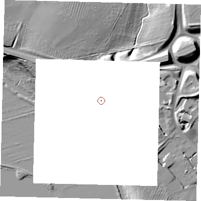 Shaded relief map of the ground around PE36SB, computed from Environment Agency LiDAR. and falls 19 m across the surrounding 800 m.