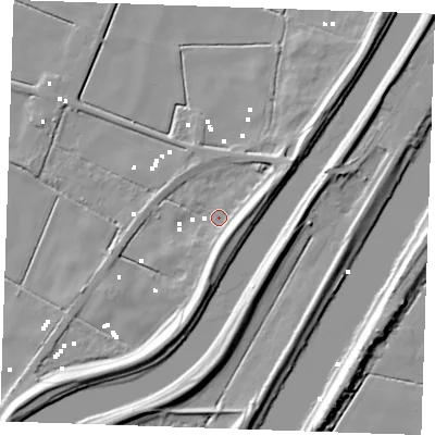 Shaded relief map of the ground around PE380AF, computed from Environment Agency LiDAR. The ground here sits at about 1 m above sea level and falls 11 m across the surrounding 800 m. Surface water reaching this point runs off ground lying to the south, 7.6 m higher.