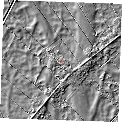 Shaded relief map of the ground around PE380AH, computed from Environment Agency LiDAR. The ground here sits at about -1 m above sea level and falls 4 m across the surrounding 800 m. Surface water reaching this point runs off ground lying to the south-south-west, 0.8 m higher.