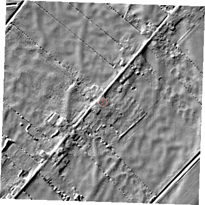 Shaded relief map of the ground around PE380AL, computed from Environment Agency LiDAR. The ground here sits at about -1 m above sea level and falls 4 m across the surrounding 800 m. Surface water reaching this point runs off ground lying to the north-north-west, 1.4 m higher.