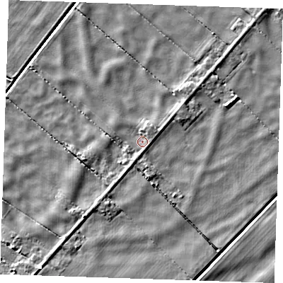 Shaded relief map of the ground around PE380AN, computed from Environment Agency LiDAR. The ground here sits at about -2 m above sea level and falls 4 m across the surrounding 800 m. Surface water reaching this point runs off ground lying to the north-north-east, 1.5 m higher.