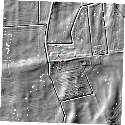 Shaded relief map of the ground around PE380BT, computed from Environment Agency LiDAR. The ground here sits at about 2 m above sea level and falls 6 m across the surrounding 800 m. Surface water reaching this point runs off ground lying to the north-east, 2.0 m higher.