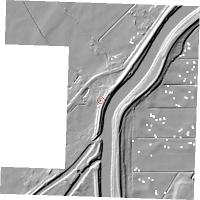 Shaded relief map of the ground around PE380DL, computed from Environment Agency LiDAR. The ground here sits at about 4 m above sea level and falls 11 m across the surrounding 800 m. Surface water reaching this point runs off ground lying to the south-south-east, 4.5 m higher.