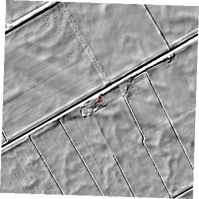 Shaded relief map of the ground around PE380EU, computed from Environment Agency LiDAR. The ground here sits at about -0 m above sea level and falls 4 m across the surrounding 800 m. Surface water reaching this point runs off ground lying to the north, 3.9 m higher.