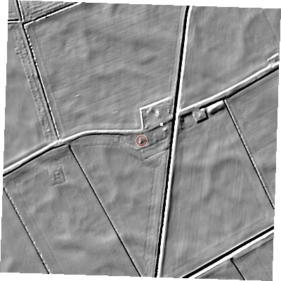 Shaded relief map of the ground around PE380EY, computed from Environment Agency LiDAR. The ground here sits at about -1 m above sea level and falls 4 m across the surrounding 800 m. Surface water reaching this point runs off ground lying to the north-north-east, 1.0 m higher.
