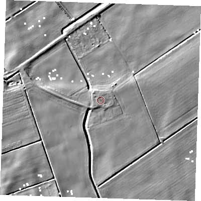 Shaded relief map of the ground around PE380FD, computed from Environment Agency LiDAR. The ground here sits at about 2 m above sea level and falls 6 m across the surrounding 800 m. Surface water reaching this point runs off ground lying to the north-north-west, 1.1 m higher.