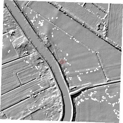 Shaded relief map of the ground around PE380HB, computed from Environment Agency LiDAR. The ground here sits at about 0 m above sea level and falls 8 m across the surrounding 800 m. Surface water reaching this point runs off ground lying to the south-south-west, 4.0 m higher.