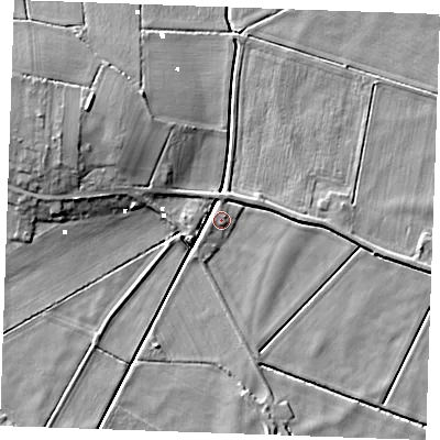 Shaded relief map of the ground around PE380PE, computed from Environment Agency LiDAR. The ground here sits at about -1 m above sea level and falls 11 m across the surrounding 800 m. Surface water reaching this point runs off ground lying to the north-west, 8.1 m higher.