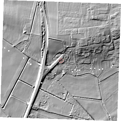 Shaded relief map of the ground around PE380PL, computed from Environment Agency LiDAR. The ground here sits at about 3 m above sea level and falls 15 m across the surrounding 800 m. Surface water reaching this point runs off ground lying to the north, 10.4 m higher.