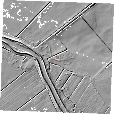 Shaded relief map of the ground around PE380PU, computed from Environment Agency LiDAR. The ground here sits at about 1 m above sea level and falls 7 m across the surrounding 800 m. Surface water reaching this point runs off ground lying to the north-north-east, 2.2 m higher.
