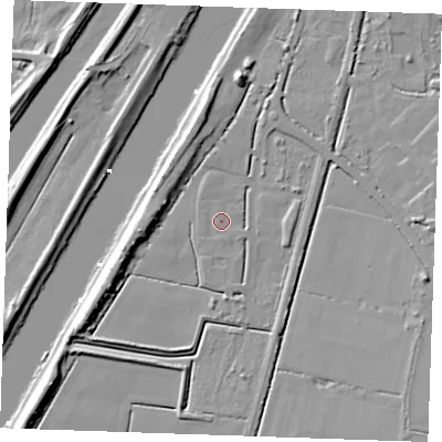 Shaded relief map of the ground around PE380QR, computed from Environment Agency LiDAR. The ground here sits at about 2 m above sea level and falls 11 m across the surrounding 800 m. Surface water reaching this point runs off ground lying to the south-west, 7.5 m higher.