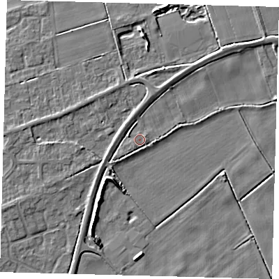 Shaded relief map of the ground around PE60AA, computed from Environment Agency LiDAR. The ground here sits at about 2 m above sea level and falls 5 m across the surrounding 800 m. Surface water reaching this point runs off ground lying to the south-south-west, 1.3 m higher.