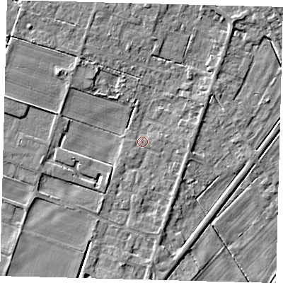 Shaded relief map of the ground around PE60AG, computed from Environment Agency LiDAR. The ground here sits at about 2 m above sea level and falls 4 m across the surrounding 800 m. Surface water reaching this point runs off ground lying to the east-north-east, 1.9 m higher.