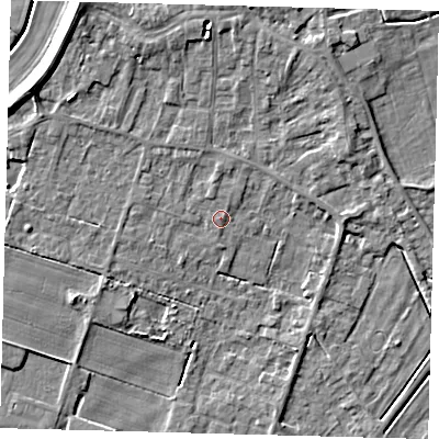 Shaded relief map of the ground around PE60AR, computed from Environment Agency LiDAR. The ground here sits at about 3 m above sea level and falls 7 m across the surrounding 800 m. Surface water reaching this point runs off ground lying to the north-north-west, 1.0 m higher.