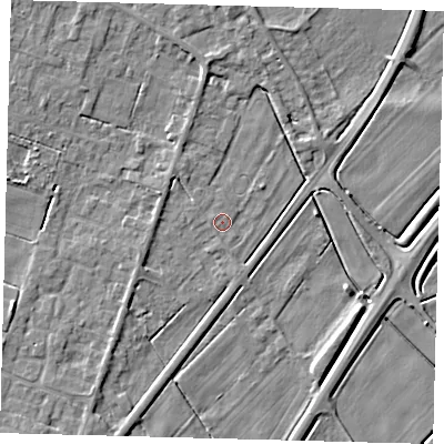 Shaded relief map of the ground around PE60BE, computed from Environment Agency LiDAR. The ground here sits at about 2 m above sea level and falls 4 m across the surrounding 800 m. Surface water reaching this point runs off ground lying to the north-west, 1.6 m higher.