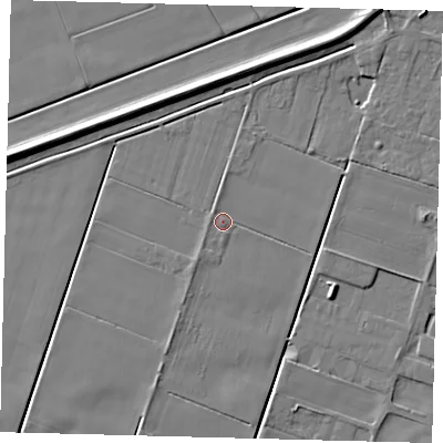 Shaded relief map of the ground around PE60BY, computed from Environment Agency LiDAR. The ground here sits at about 3 m above sea level and falls 7 m across the surrounding 800 m. Surface water reaching this point runs off ground lying to the west-north-west, 0.9 m higher.
