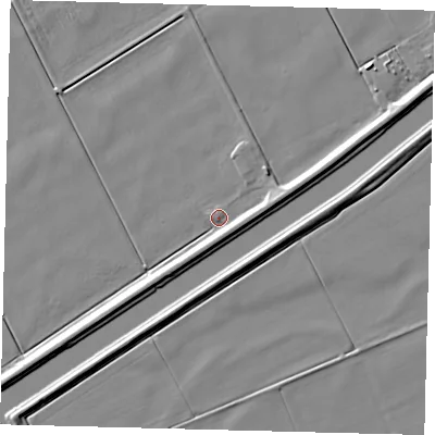 Shaded relief map of the ground around PE60DB, computed from Environment Agency LiDAR. The ground here sits at about 3 m above sea level and falls 6 m across the surrounding 800 m. Surface water reaching this point runs off ground lying to the east-south-east, 4.8 m higher.