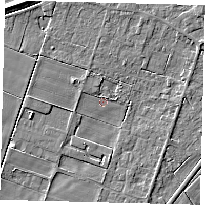 Shaded relief map of the ground around PE60HF, computed from Environment Agency LiDAR. The ground here sits at about 2 m above sea level and falls 7 m across the surrounding 800 m. Surface water reaching this point runs off ground lying to the north-north-west, 2.8 m higher.