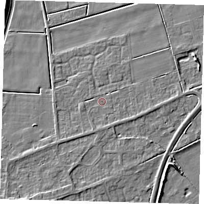 Shaded relief map of the ground around PE60JF, computed from Environment Agency LiDAR. The ground here sits at about 2 m above sea level and falls 6 m across the surrounding 800 m. Surface water reaching this point runs off ground lying to the south-south-west, 1.2 m higher.