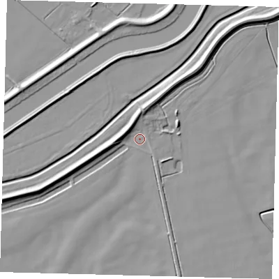 Shaded relief map of the ground around PE60JL, computed from Environment Agency LiDAR. The ground here sits at about 2 m above sea level and falls 7 m across the surrounding 800 m. Surface water reaching this point runs off ground lying to the north, 5.0 m higher.