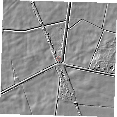 Shaded relief map of the ground around PE60JT, computed from Environment Agency LiDAR. The ground here sits at about 3 m above sea level and falls 7 m across the surrounding 800 m. Surface water reaching this point runs off ground lying to the south-south-west, 1.8 m higher.
