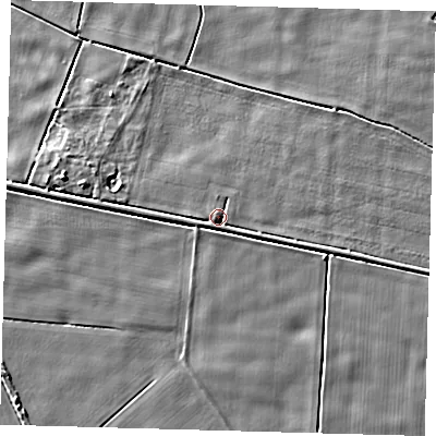 Shaded relief map of the ground around PE60JU, computed from Environment Agency LiDAR. The ground here sits at about 3 m above sea level and falls 5 m across the surrounding 800 m. Surface water reaching this point runs off ground lying to the south-west, 1.8 m higher.
