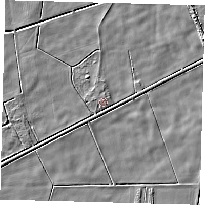 Shaded relief map of the ground around PE60JX, computed from Environment Agency LiDAR. The ground here sits at about 3 m above sea level and falls 5 m across the surrounding 800 m. Surface water reaching this point runs off ground lying to the north-north-east, 1.7 m higher.