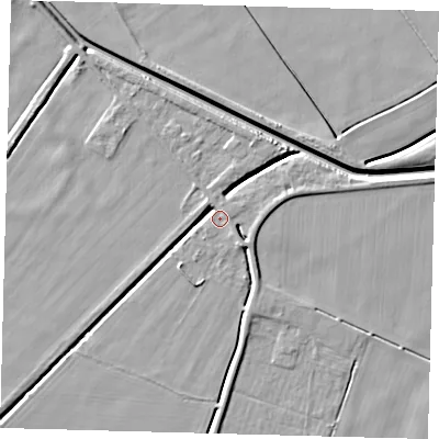 Shaded relief map of the ground around PE60LE, computed from Environment Agency LiDAR. The ground here sits at about 2 m above sea level and falls 6 m across the surrounding 800 m. Surface water reaching this point runs off ground lying to the south-east, 4.0 m higher.