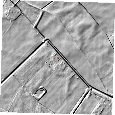 Shaded relief map of the ground around PE60LH, computed from Environment Agency LiDAR. The ground here sits at about 2 m above sea level and falls 5 m across the surrounding 800 m. Surface water reaching this point runs off ground lying to the north-north-west, 1.3 m higher.