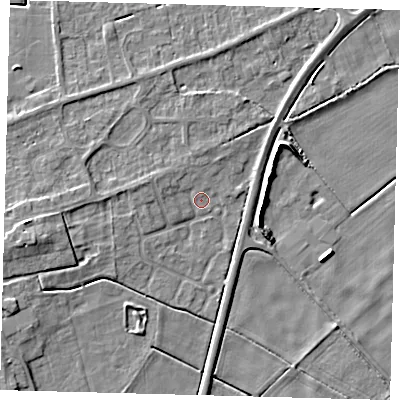 Shaded relief map of the ground around PE60LW, computed from Environment Agency LiDAR. The ground here sits at about 2 m above sea level and falls 6 m across the surrounding 800 m. Surface water reaching this point runs off ground lying to the west-north-west, 1.5 m higher.
