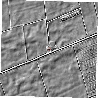 Shaded relief map of the ground around PE60NB, computed from Environment Agency LiDAR. The ground here sits at about 3 m above sea level and falls 3 m across the surrounding 800 m. Surface water reaching this point runs off ground lying to the south-south-east, 2.4 m higher.