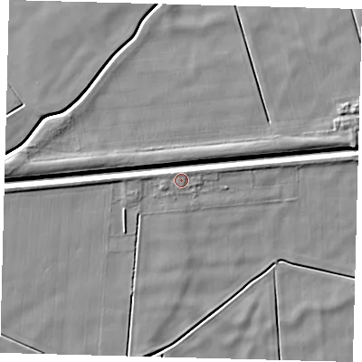 Shaded relief map of the ground around PE60PF, computed from Environment Agency LiDAR. The ground here sits at about 3 m above sea level and falls 6 m across the surrounding 800 m. Surface water reaching this point runs off ground lying to the north-east, 0.9 m higher.