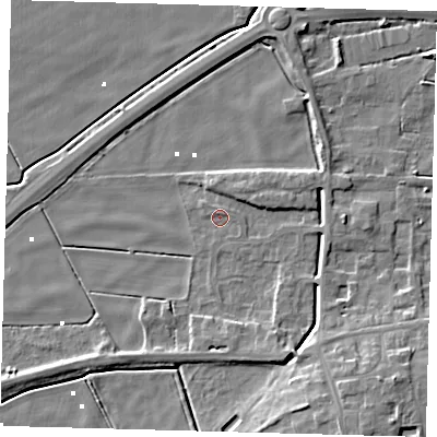 Shaded relief map of the ground around PE60QS, computed from Environment Agency LiDAR. The ground here sits at about 1 m above sea level and falls 9 m across the surrounding 800 m. Surface water reaching this point runs off ground lying to the north-north-west, 0.7 m higher.