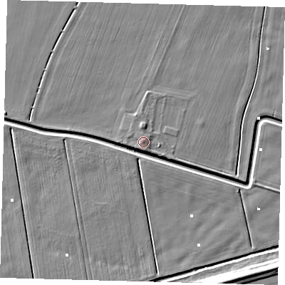 Shaded relief map of the ground around PE60RW, computed from Environment Agency LiDAR. The ground here sits at about 2 m above sea level and falls 7 m across the surrounding 800 m. Surface water reaching this point runs off ground lying to the north-west, 1.1 m higher.