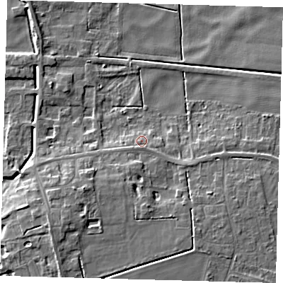 Shaded relief map of the ground around PE60SD, computed from Environment Agency LiDAR. The ground here sits at about 3 m above sea level and falls 8 m across the surrounding 800 m. Surface water reaching this point runs off ground lying to the south-west, 5.6 m higher.