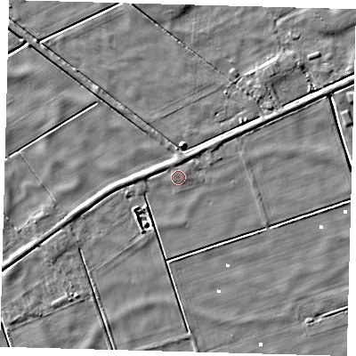 Shaded relief map of the ground around PE60TN, computed from Environment Agency LiDAR. The ground here sits at about 1 m above sea level and falls 4 m across the surrounding 800 m. Surface water reaching this point runs off ground lying to the north-north-west, 1.3 m higher.