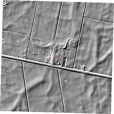 Shaded relief map of the ground around PE60TS, computed from Environment Agency LiDAR. The ground here sits at about 1 m above sea level and falls 4 m across the surrounding 800 m. Surface water reaching this point runs off ground lying to the west, 0.9 m higher.