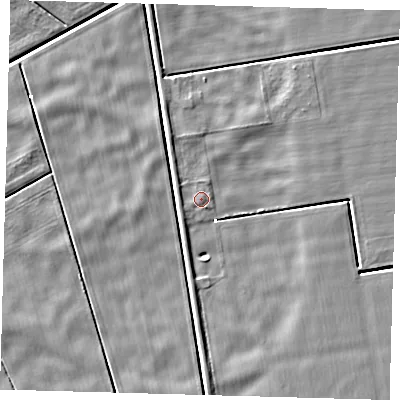 Shaded relief map of the ground around PE60TW, computed from Environment Agency LiDAR. The ground here sits at about 1 m above sea level and falls 4 m across the surrounding 800 m. Surface water reaching this point runs off ground lying to the south, 3.3 m higher.