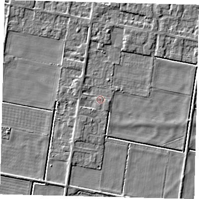 Shaded relief map of the ground around PE67AN, computed from Environment Agency LiDAR. The ground here sits at about 2 m above sea level and falls 4 m across the surrounding 800 m. Surface water reaching this point runs off ground lying to the west-south-west, 1.2 m higher.