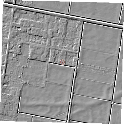 Shaded relief map of the ground around PE67AR, computed from Environment Agency LiDAR. The ground here sits at about 1 m above sea level and falls 4 m across the surrounding 800 m. Surface water reaching this point runs off ground lying to the north-west, 4.0 m higher.
