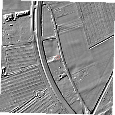 Shaded relief map of the ground around PE67HH, computed from Environment Agency LiDAR. The ground here sits at about 11 m above sea level and falls 8 m across the surrounding 800 m. Surface water reaching this point runs off ground lying to the south-south-east, 5.8 m higher.