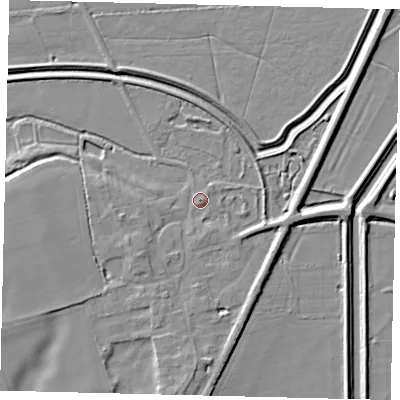Shaded relief map of the ground around PE67NP, computed from Environment Agency LiDAR. The ground here sits at about 6 m above sea level and falls 6 m across the surrounding 800 m. Surface water reaching this point runs off ground lying to the south-west, 3.0 m higher.