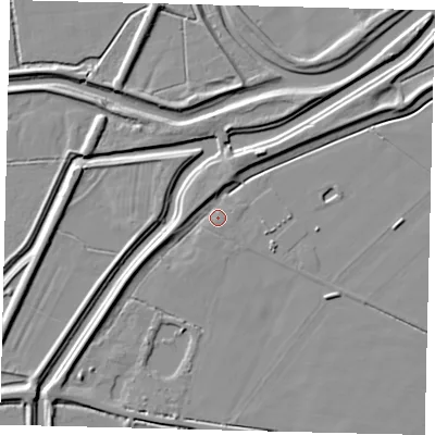 Shaded relief map of the ground around PE67NT, computed from Environment Agency LiDAR. The ground here sits at about 4 m above sea level and falls 7 m across the surrounding 800 m. Surface water reaching this point runs off ground lying to the north-north-west, 3.1 m higher.