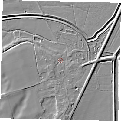 Shaded relief map of the ground around PE67NW, computed from Environment Agency LiDAR. The ground here sits at about 5 m above sea level and falls 6 m across the surrounding 800 m. Surface water reaching this point runs off ground lying to the south-west, 2.9 m higher.